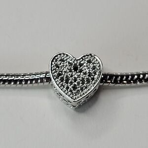 NWT! For Pandora Charm Bracelet Silver Color Cut Out Filigree Heart Charm NICE